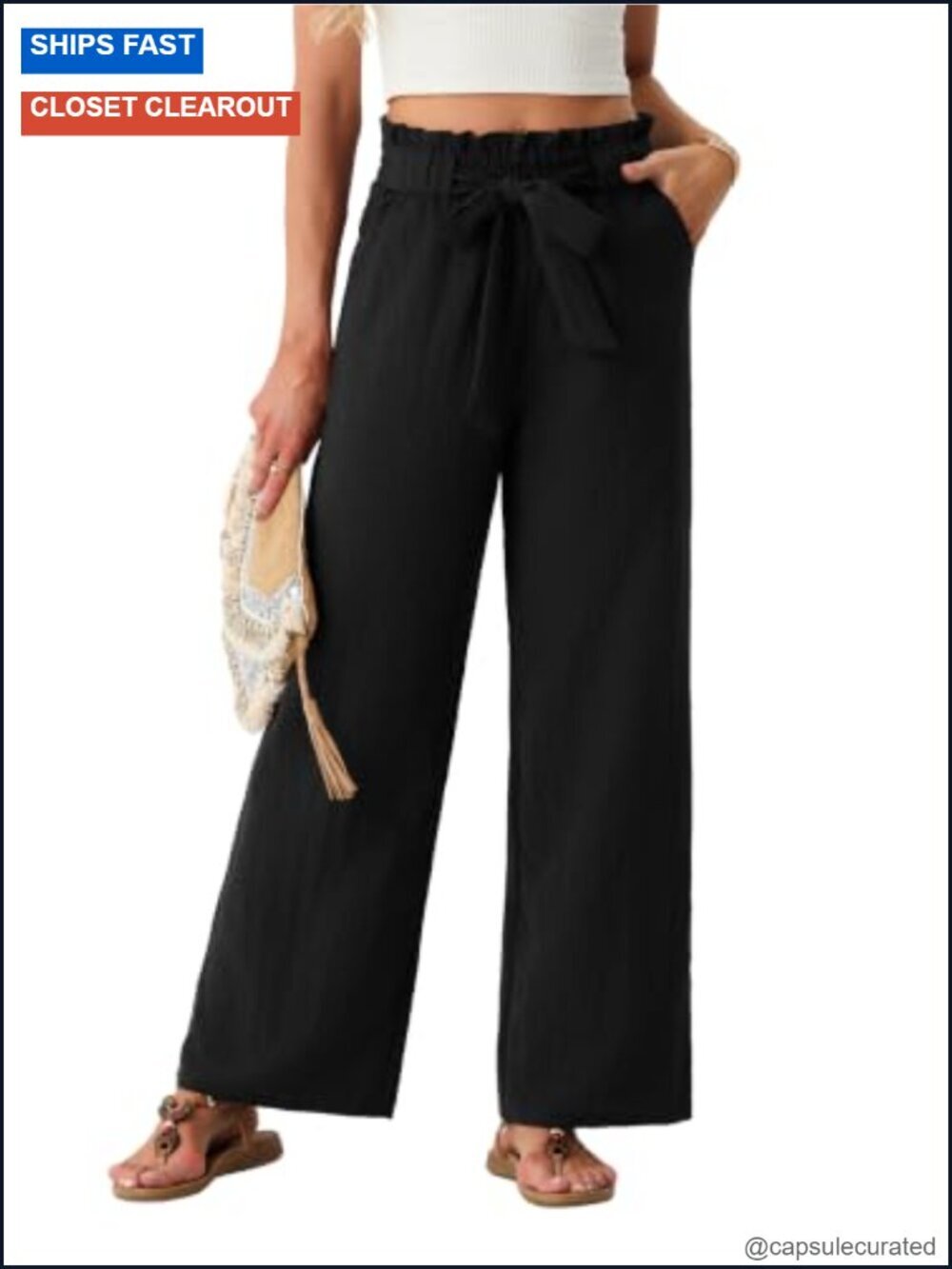 Wide Leg Linen Blend Pants with Pockets, High Waist Palazzo Trousers
